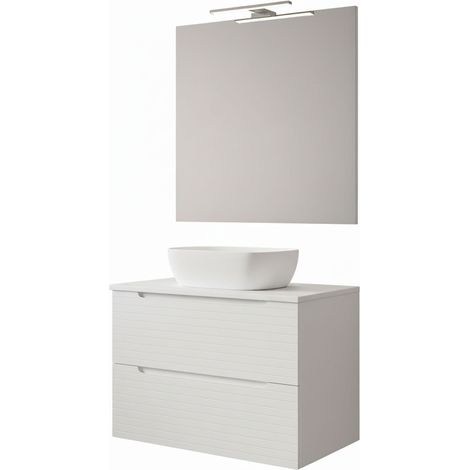 Kibath Mueble de baño con Lavabo, Espejo y Aplique LED BOREAL 60x45 cm acabado Blanco mate 2 cajones suspendido