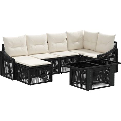 Set Divano da Giardino 7 pz Nero e Bianco Crema polyrattan vidaXL (1/5)