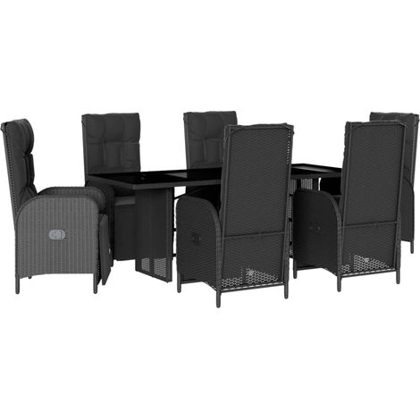 vidaXL Set da Pranzo da Giardino 7 pz Nero con Cuscini in Polyrattan (1/5)