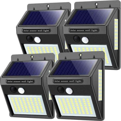 Solarbetriebene Außenleuchten mit Bewegungsmelder, 100 hochwertige LEDs – 1000 Lumen, 1200-mAh-Akku, wasserdichte Solar-Wandleuchte mit Bewegungsmelder – 4 Stück (1/4)