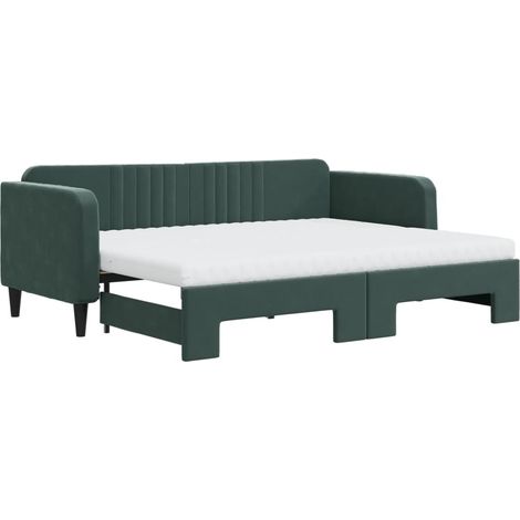 vidaXL Divano Letto Estraibile Materassi Verde Scuro 80x200 Velluto