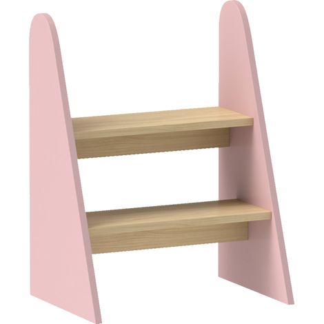 Taburete para niños de 2 peldaños torre de aprendizaje escalera para niños de +3 años para baño cocina librería dormitorio rosa (1/5)