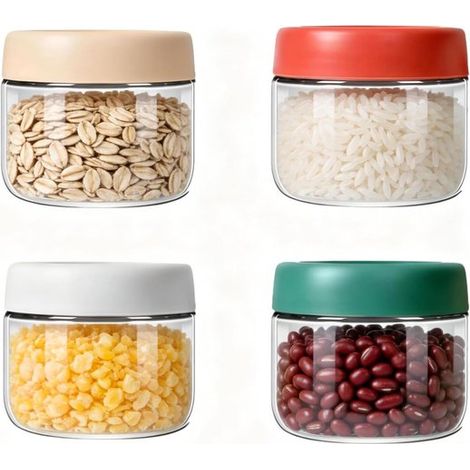 Bocaux de conservation - Lot de 4 - 500 ml chacun - avec couvercle - parfaits pour conserver les flocons d'avoine du lendemain, le yaourt maison, la salade d'avoine - Modèle B (1/5)