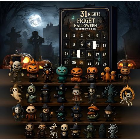 Calendrier de l'Avent Halloween 2026, 31 nuits de peur, calendrier de compte à rebours d'Halloween, 31 types d'ornements d'horreur, mini décoration, meilleur cadeau (1/4)