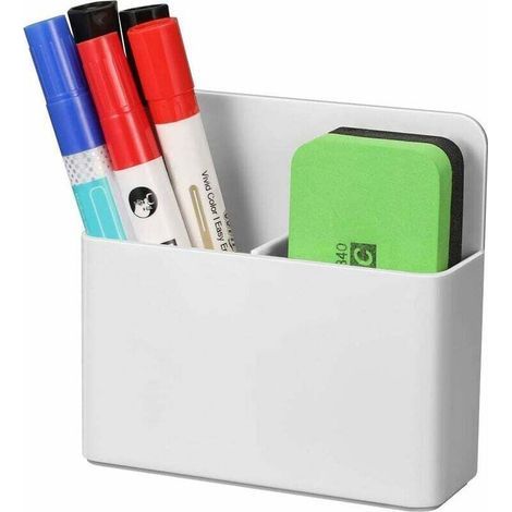 Magnetic Marker Holder, Magnetic Storage Box Pencil Holder for Whiteboard, School Supplies, Fridge, Desk, Locker and Magnetic Surface, White (1/5)