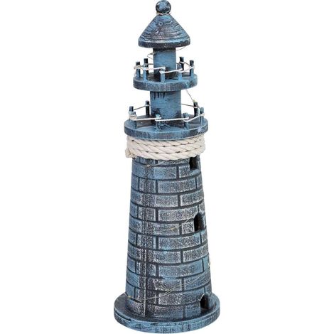 Figura decoración faro de madera con led azul 10.5x10.5x32h cm