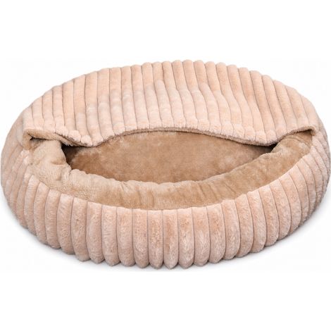 Panier en Peluche avec Couverture Intégrée pour Chiens et Chats, Kaki (1/5)