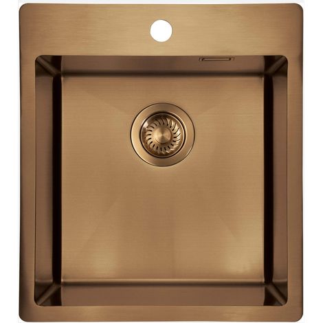 Lavello cucina in acciaio inox con 1 vasca 45x50.5 cm finitura bronzo spazzolato - Olvo Gold (1/5)