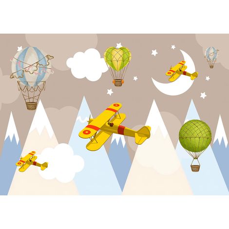 Papier peint panoramique Enfants - Montgolfières - 260 cm x 183 cm (1/2)