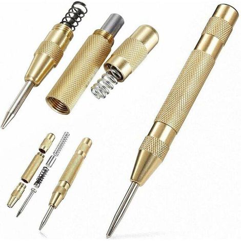 Punzón central automático de 12,7 cm en acero inoxidable con carrera ajustable, determina la posición de perforación para acero, madera y plástico - Crezuo