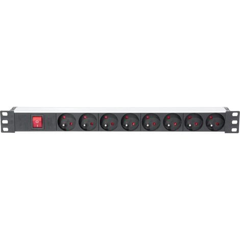 Ibiza - LC806 - Ciabatta elettrica a 8 vie in rack 19" con interruttore generale - Lega di alluminio Nero - Spine francesi (1/5)