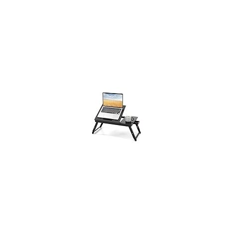 COSTWAY Vassoio per Laptop con Gambe Regolabili e Piano di Dissipazione Termica Inclinabile, Tavolino da Letto Pieghevole con Cassetto Portaoggetti per Leggere, Scrivere e Mangiare (Marrone) (1/5)