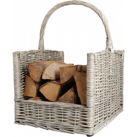 Panier à bois en saule gris cérusé – Hauteur 30 cm + 21 cm de hanse – Largeur 46.5 cm – Profondeur 35 cm – Outils Et Nature (1/2)