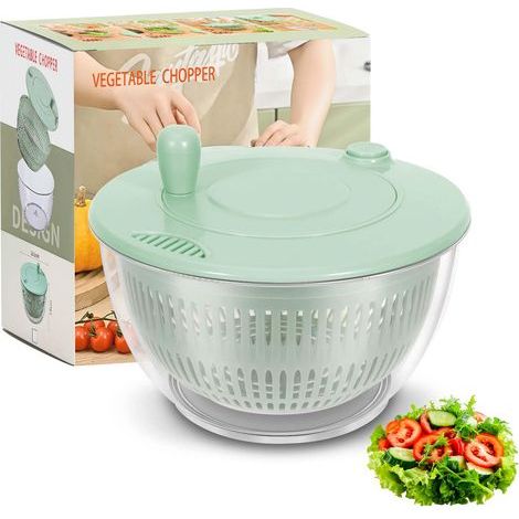 Essoreuse à Salade, Salad Spinner, Panier a Salade,sans BPA en Plastique, Vert/Transparent, Conception D'agitation Économique, pour Le Nettoyage des Fruits et Légumes, 3 litres (1/5)