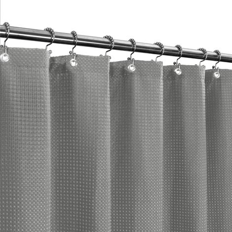 Design XLong Rideau de Douche en Tissu gaufré de 243,8 cm de Hauteur, Spa hôtelier, imperméable, 230 g/m², Lavable en Machine, Gris, 180 x 243,8 cm (1/5)
