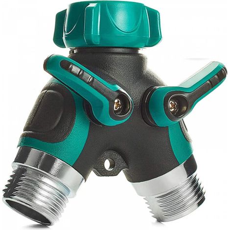 Distributeur de tuyau d'arrosage robuste à deux voies, connecteur en Y pour tuyau d'arrosage, distributeur de robinet extérieur (1/5)