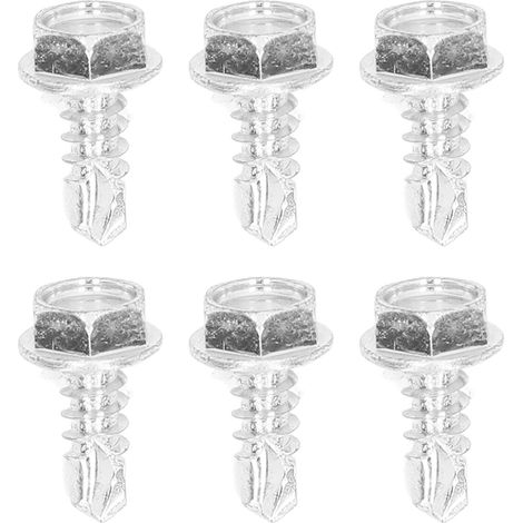 250 vis autoperceuses en acier au carbone zingué blanc M4,8 x 13 mm pour métal, bois et plastique, tête hexagonale avec rondelle. (1/5)