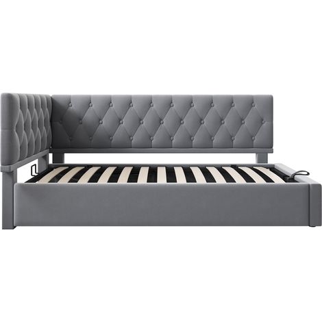 Letto a divano 90 x 190 cm in velluto grigio con vano contenitore idraulico MODENUIT (1/5)