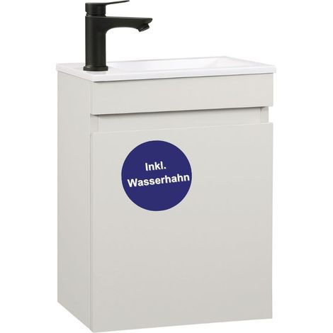 Kometmöbel Gäste-WC Waschtisch Set 40 cm Vormontiert Klein Waschbecken mit Unterschrank (Kaschmir 40cm, Mit Wasserhahn Schwarz) (1/5)