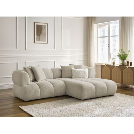 BOBOCHIC - Canapé d'angle fixe PAMIRA tissu bouclette Angle droit  Beige (1/5)