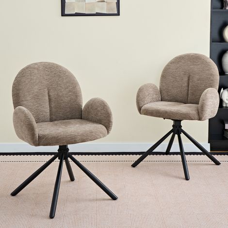 Lot 2 chaises repas pivotantes velours taupe accoudoirs métal salon bureau 53,5x36x86,5 (1/5)