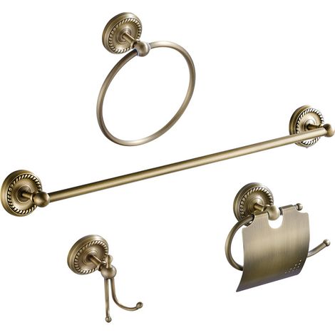 S-giant 4 pièces Accessoires de Salle de Bain - Laiton Antique - 40cm Barre Porte-Serviette Porte & Crochet & Porte-Papier Toilette & Porte Serviette Anneau (1/5)