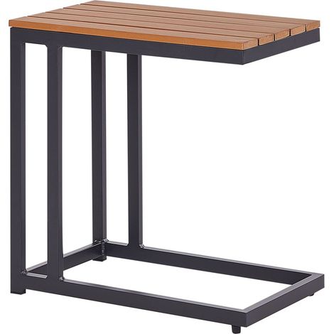 Table d'Appoint de Jardin Bois Plastique Extérieur Cadre Bois Clair et Noir Messina (1/5)