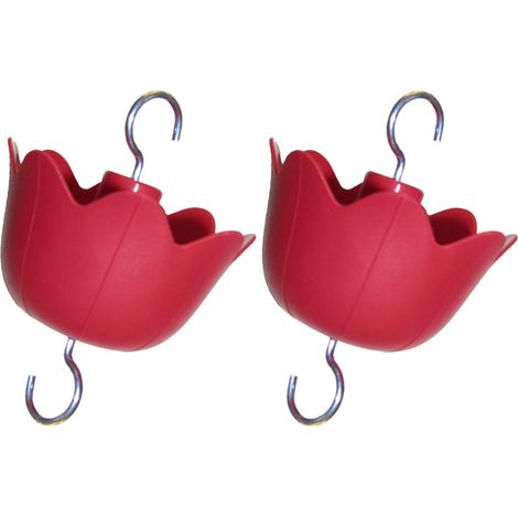 Ant Moat - 6 Oz Insect Guard for Hummingbird Feeder - Red Tulip Design with Top and Bottom Metal Hooks - 2 Pack (1/5)
