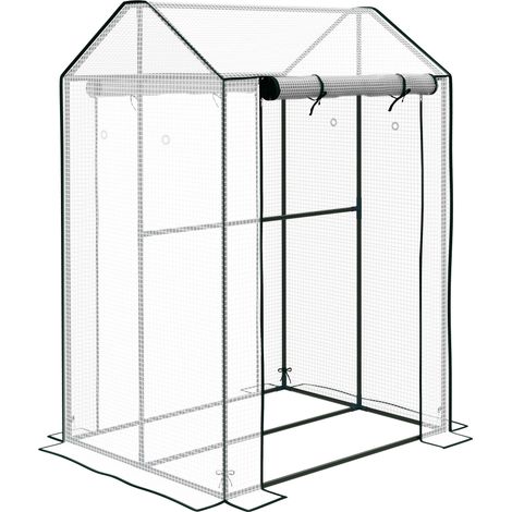 Serre de jardin 0,8 m² - 2 espaces, 2 portes enroulables - acier PE transparent (1/5)