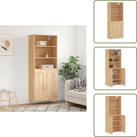 Highboard Sonoma-Eiche 69,5x34x180 cm Holzwerkstoff - Sideboard - Hochschrank - Wohnraumgestaltung - Eichefarben - Regal (1/5)