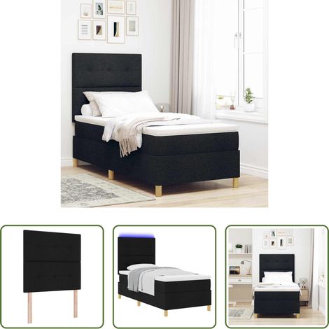 Lits LED - Lit à ressort LED avec matelas Noir 100 x 200 cm tissu (1/5)