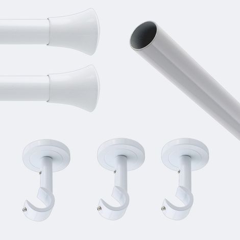 Kit de tringle à rideaux Blanc 250cm Diam.20mm Embout Pommeau - Fixation Plafond - Boulet (1/3)