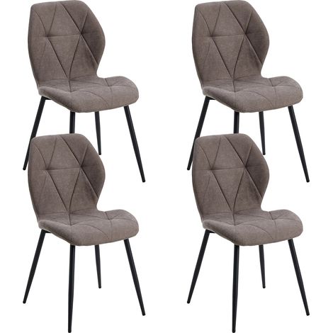 Ensemble de 4 chaises de salle à manger rembourrées en tissu de lin, chaises de cuisine, pieds en métal pour balcon, Restaurant, salle à manger, Marron (1/5)