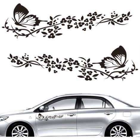 CCYKXA Pcs Car Stickers, Stickers with Butterfly and Flower Pattern, Tuning Stickers for Car Hood, Motorcycle, Skateboards, Suitcases, Walls (Black) (1/5)