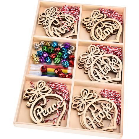 Lot de 30 décorations de Noël en bois à faire soi-même, embellissements créatifs faits main, rondelles de bois pour la décoration intérieure (1/5)