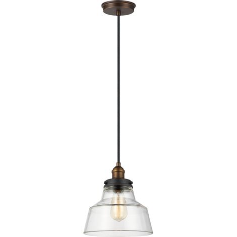 Sospensione Baskin Vetro Ottone Verniciato Zinco Scuro 1 Luce E27 D25,4Cm (1/4)