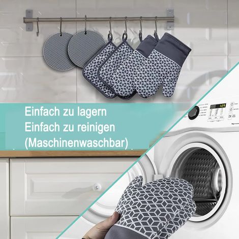 Hitzebeständige Handschuhe, 4er-Pack, hitzebeständig bis 230 °C, mit rutschfester Silikontextur, geeignet zum Kochen und Grillen.