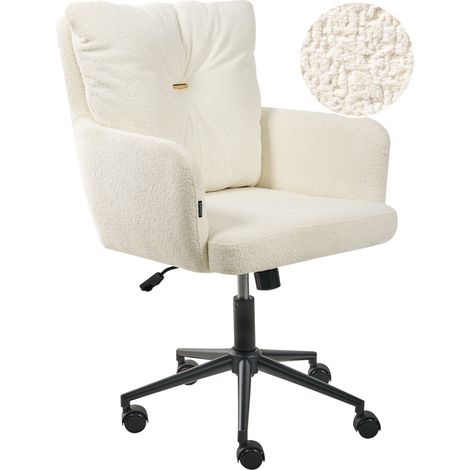 Silla de oficina de bouclé de poliéster estructura metálica negra función giratoria altura ajustable muebles de oficina blanco crema Alpine (1/5)