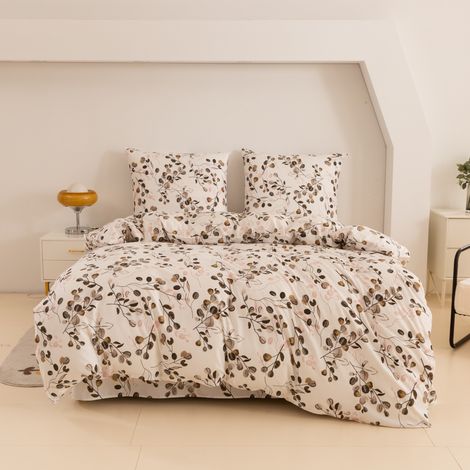 Linge de lit en coton 200x200 à fleurs (1/5)
