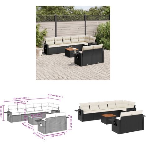 9-tlg. Garten-Sofagarnitur mit Kissen Schwarz Poly Rattan - Gartenmöbel Set - PE-Rattan Möbel - Outdoor Lounge - Esszimmergarnitur - Balkonmöbel - Home & Living (1/3)