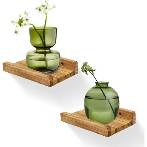 Lot de 2 petites étagères murales flottantes avec bord, barre de rangement, pour cadres photo, plantes, décoration pour salon, cuisine, chambre à coucher, bois, noir carbonisé 20 cm (1/5)