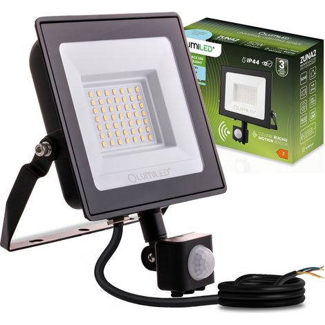Faro LED ZUNA2 50W 4500lm 6500K IP44 Nero LUMILED Sensore di movimento