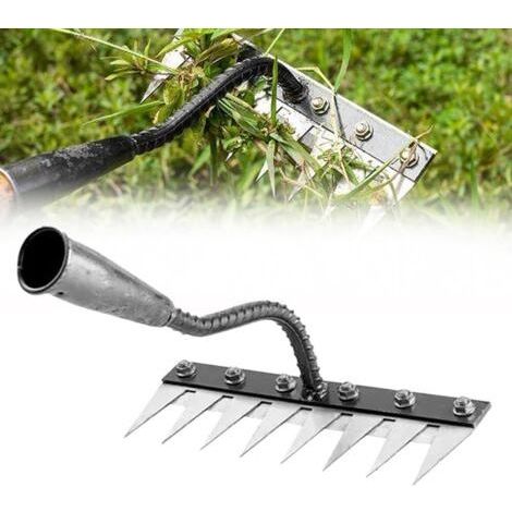 Râteau de désherbage en acier au manganèse forgé – 8 dents pour déchaumage – Tête détachable – Conception ergonomique pour confort 8-Dents (1/4)