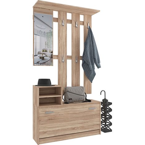 Set Di Mobili Da Ingresso Mobile Corridoio Con Specchio Scarpiera 6 Ganci Appendiabiti Guardaroba Arredo Arredamento Corridoio Entratina Design Moderno Parades 160 x 85 x 24 Cm Rovere (1/5)