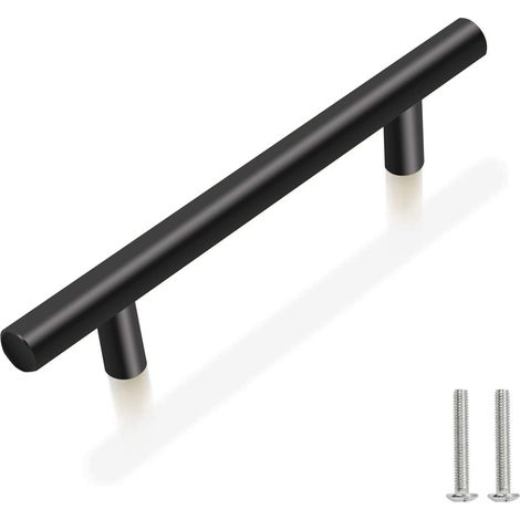 Pack of 10 Kitchen Cabinet Handles, Black Stainless Steel Cabinet Handles Black Kitchen Door Handles Center Distance 128mm Drawer Handles Cupboard Handles