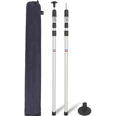 Lot de 2 mâts de Tente télescopiques, poteaux de Tente en Aluminium réglables Robustes, Barres de Camping d’Extension 230/320cm avec Capuchon de Protection pour Porche à auvent de bâche (1/5)