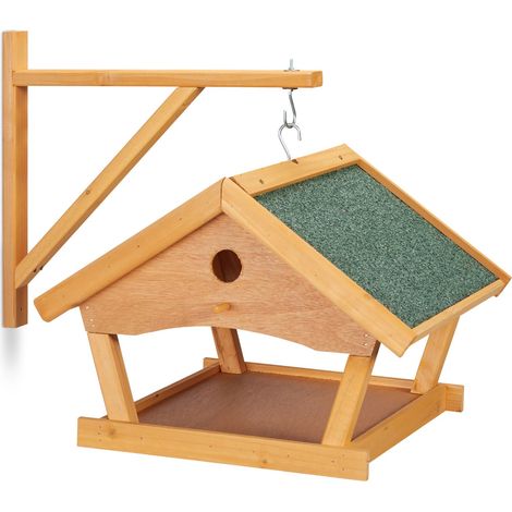 Mangiatoia per uccelli da parete design decorativo 40 x 30 x 15 cm per giardino in legno verde 130009817