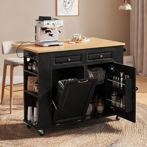 Îlot de cuisine mobile avec rallonge Noir et bois MDF en MDF (1/5)