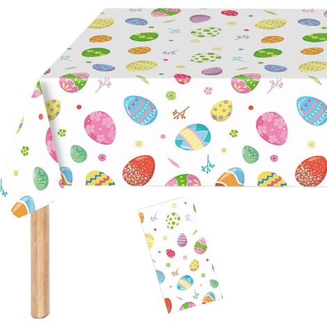 Nappe de Pâques - 137 x 274 cm - Motif œufs multicolores - Rectangulaire - Imperméable - Jetable - Accessoire de fête de Pâques - Décoration de table (1/5)