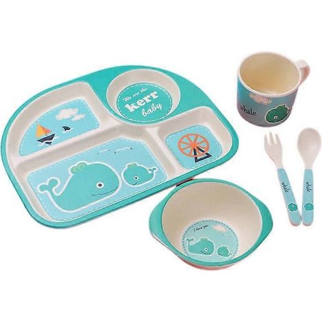 5-teiliges Bambus-Geschirrset für Kinder – Gemustertes Geschirr, spülmaschinenfest, BPA-frei, für gesunde Mahlzeiten. (1/4)